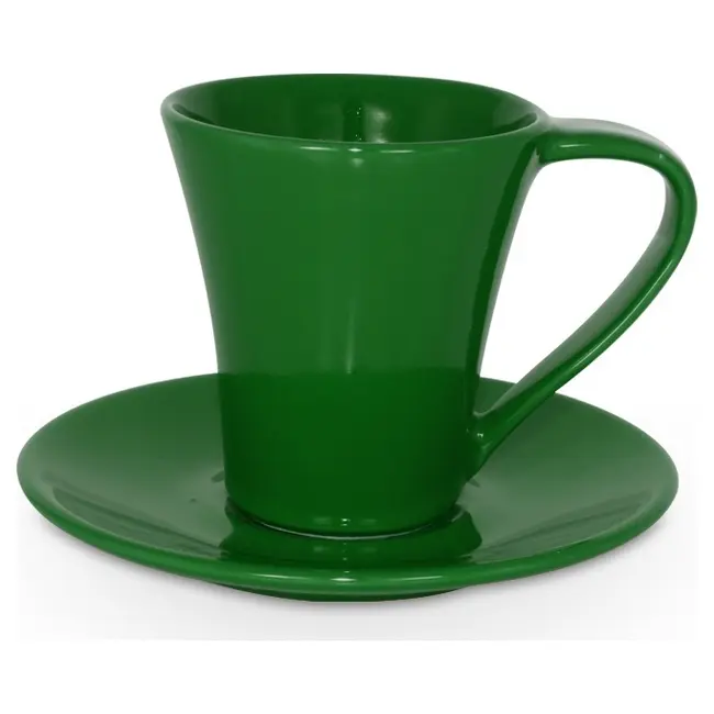 Чашка керамічна Flores S з блюдцем 200 мл Зеленый 1756-19