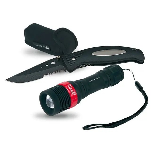 Набор нож и фонарик 'Schwarzwolf' 'NEST' Серебристый Черный Красный 14403-01