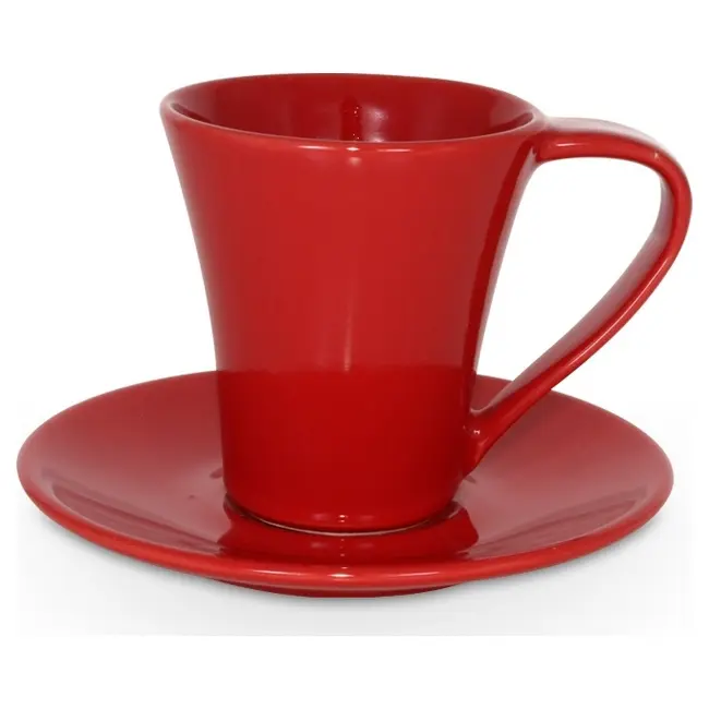 Чашка керамічна Flores S з блюдцем 200 мл Красный 1756-06