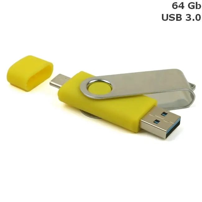Флешка 'Twister Double' Type-C 64 Gb USB 3.0 Желтый Серебристый 15034-02