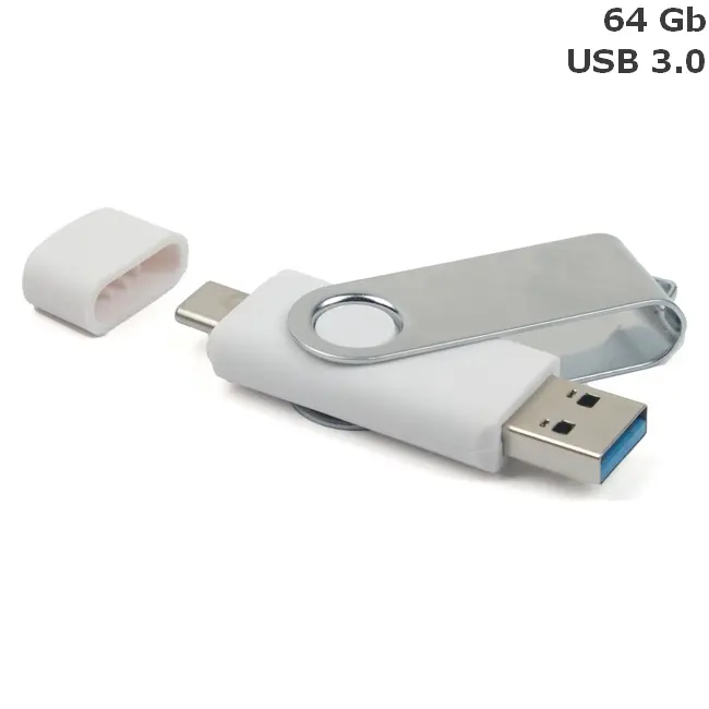 Флешка 'Twister Double' Type-C 64 Gb USB 3.0 Белый Серебристый 15034-01