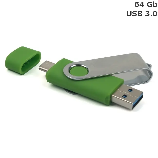 Флешка 'Twister Double' Type-C 64 Gb USB 3.0 Зеленый Серебристый 15034-05