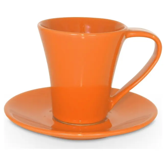Чашка керамическая Flores S с блюдцем 200 мл Оранжевый 1756-11