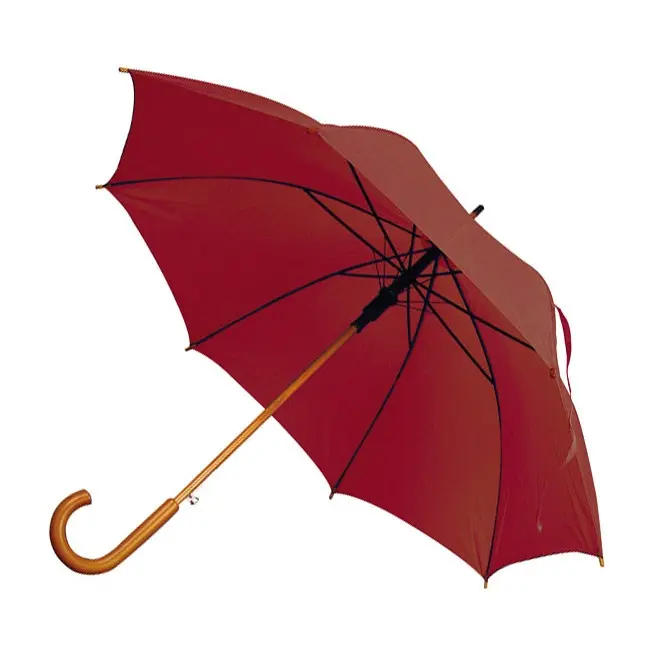 Зонт трость с деревянной ручкой Бордовый 1719-06