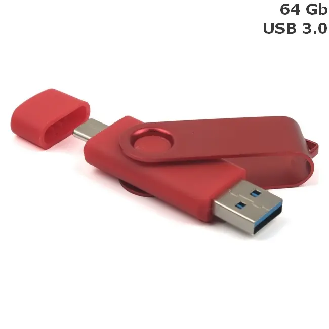 Флешка 'Twister Double' Type-C 64 Gb USB 3.0 Красный Серебристый 15034-11