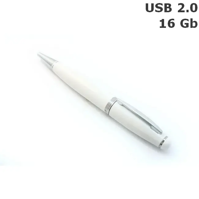 Флешка Ручка пластиковая 16 Gb USB 2.0 Серебристый Белый 6115-01