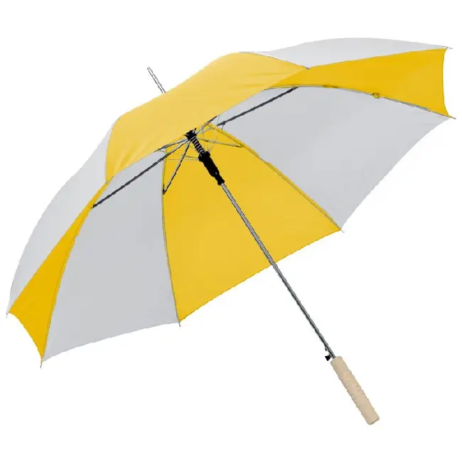 Зонт трость автомат с рельефной ручкой из дерева бело-желтый Желтый Белый Древесный 4838-02