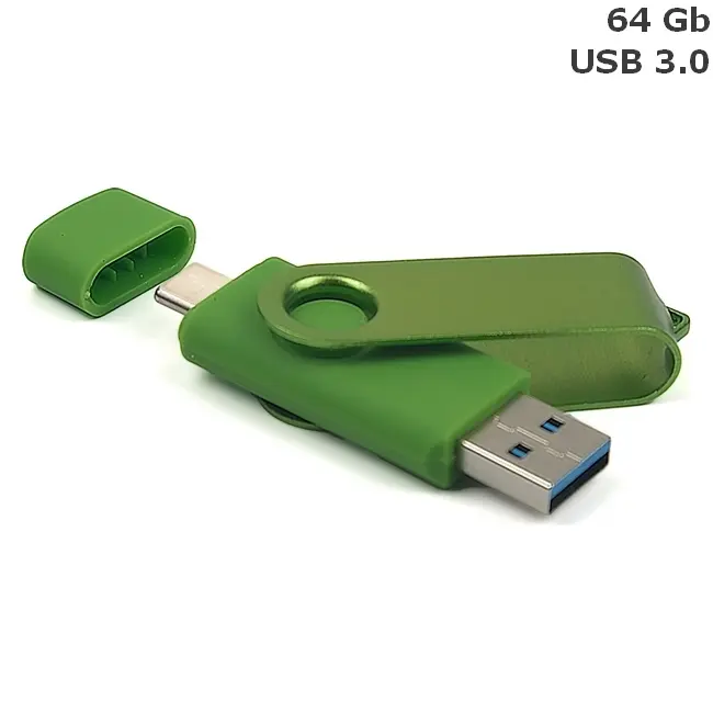 Флешка 'Twister Double' Type-C 64 Gb USB 3.0 Серебристый Зеленый 15034-10