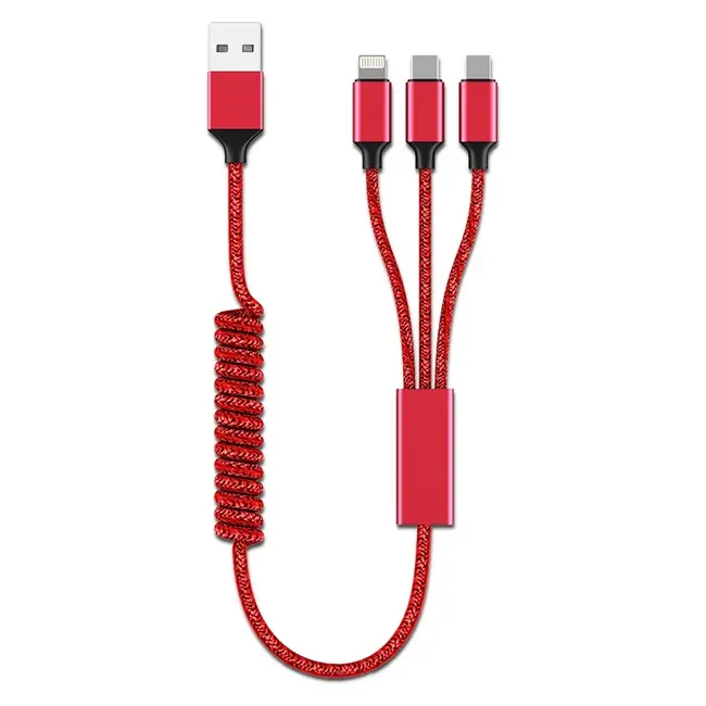 Кабель 3в1 1,2м Lightning, Micro USB, Type-C Черный Красный 12333-01