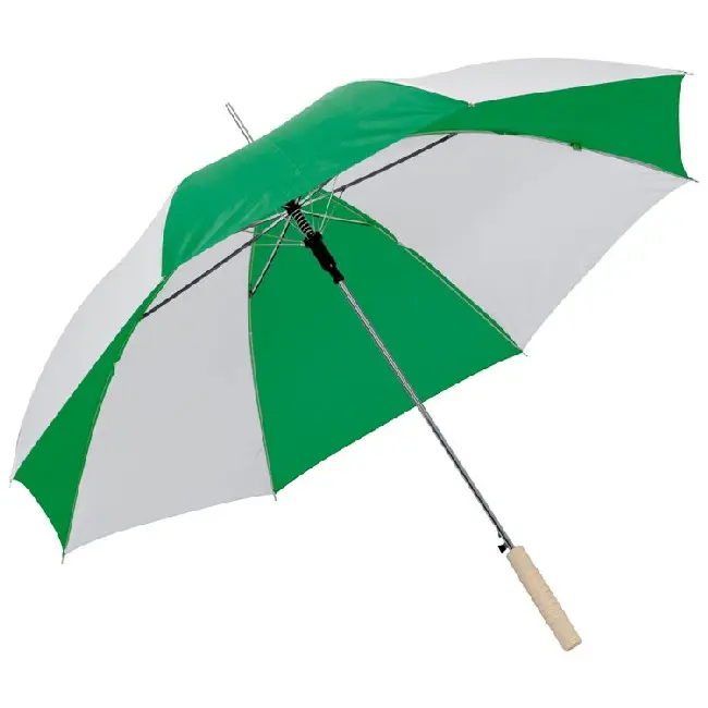 Зонт трость автомат с рельефной ручкой из дерева бело-зеленый Зеленый Древесный Белый 4838-03