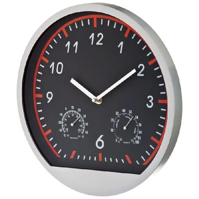 Часы настенные с термометром и гигрометром в пластиковом корпусе Черный Серый Красный 4876-01