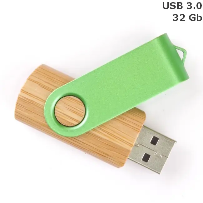 Флешка 'Twister' дерев'яна 32 Gb USB 3.0 Древесный Зеленый 15258-110