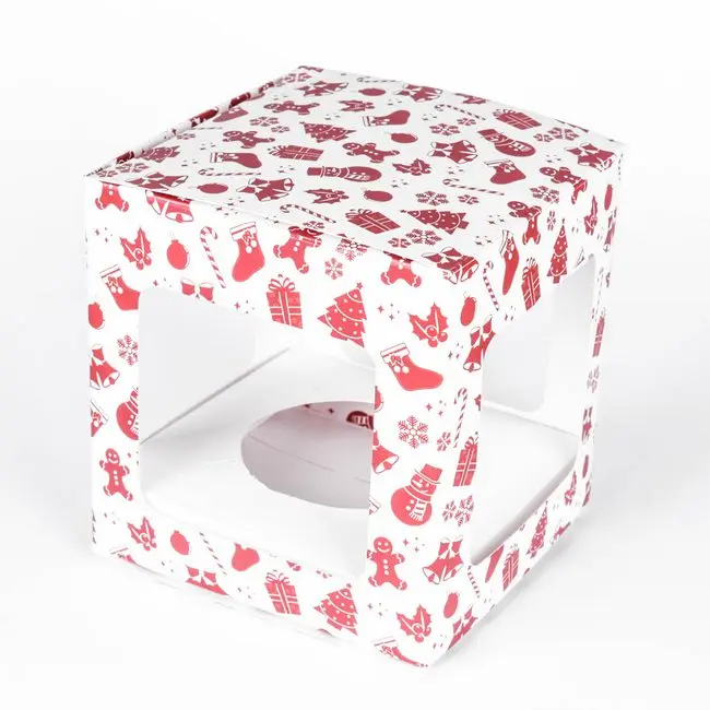 Коробка для новорічного кулі d80 мм Белый Красный 3667-01