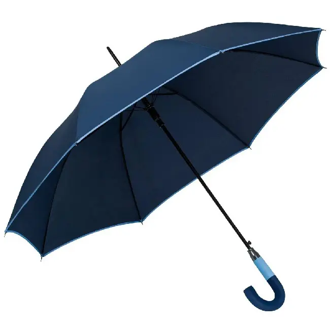 Зонт трость автоматический с металлической ручкой покрытой резиной Темно-синий Голубой 4426-01