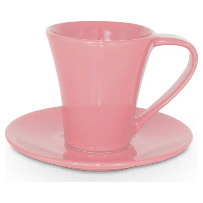 Чашка керамічна Flores S з блюдцем 200 мл Розовый 1756-12