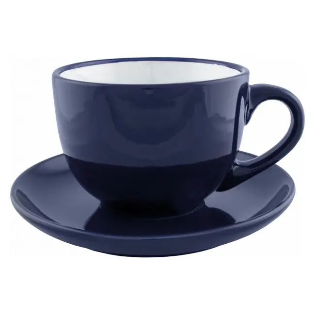 Чашка с блюдцем керамическая 250 мл Белый Темно-синий 8722-01