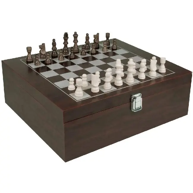 Набор для вина с шахматной доской и шахматами в деревянной элегантной коробке Древесный Коричневый 4862-01